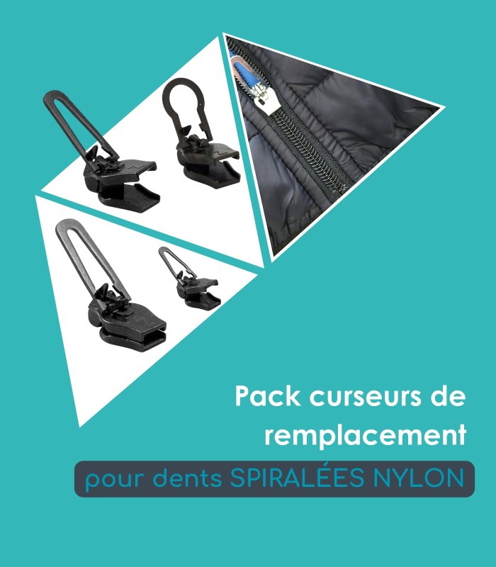 Pack réparation zipper - 5 curseurs pour fermetures en nylon spiralée